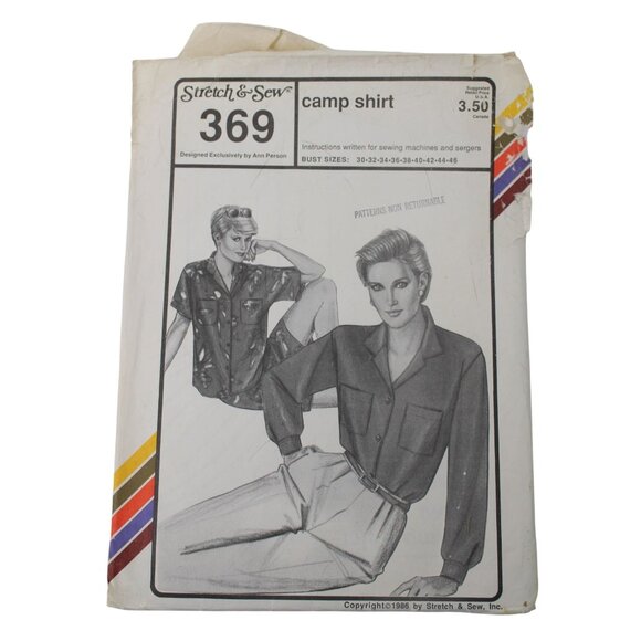 UNCUT Stretch & Sew Pattern 369 Ladies Camp Shirt Vintage 1986 93741 - Picture 1 of 4